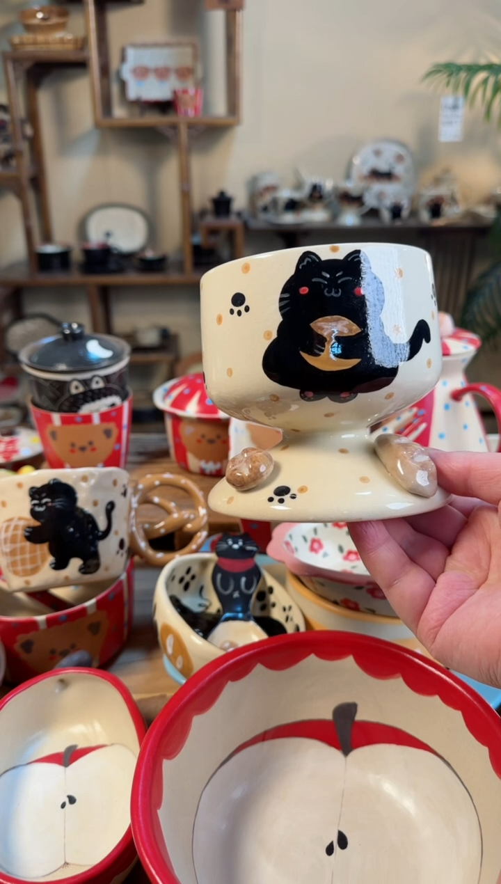 【闪购商品】面包猫咪高足高温瓷器