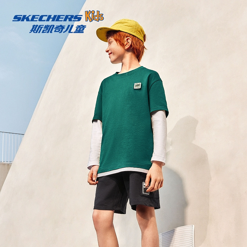 斯凯奇童装男女童假两件长袖T恤衫儿童春秋纯棉上衣L125K070 DB