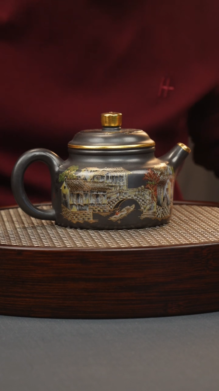 【闪购商品】紫砂茶壶石黄 德钟 忆江南珐琅彩