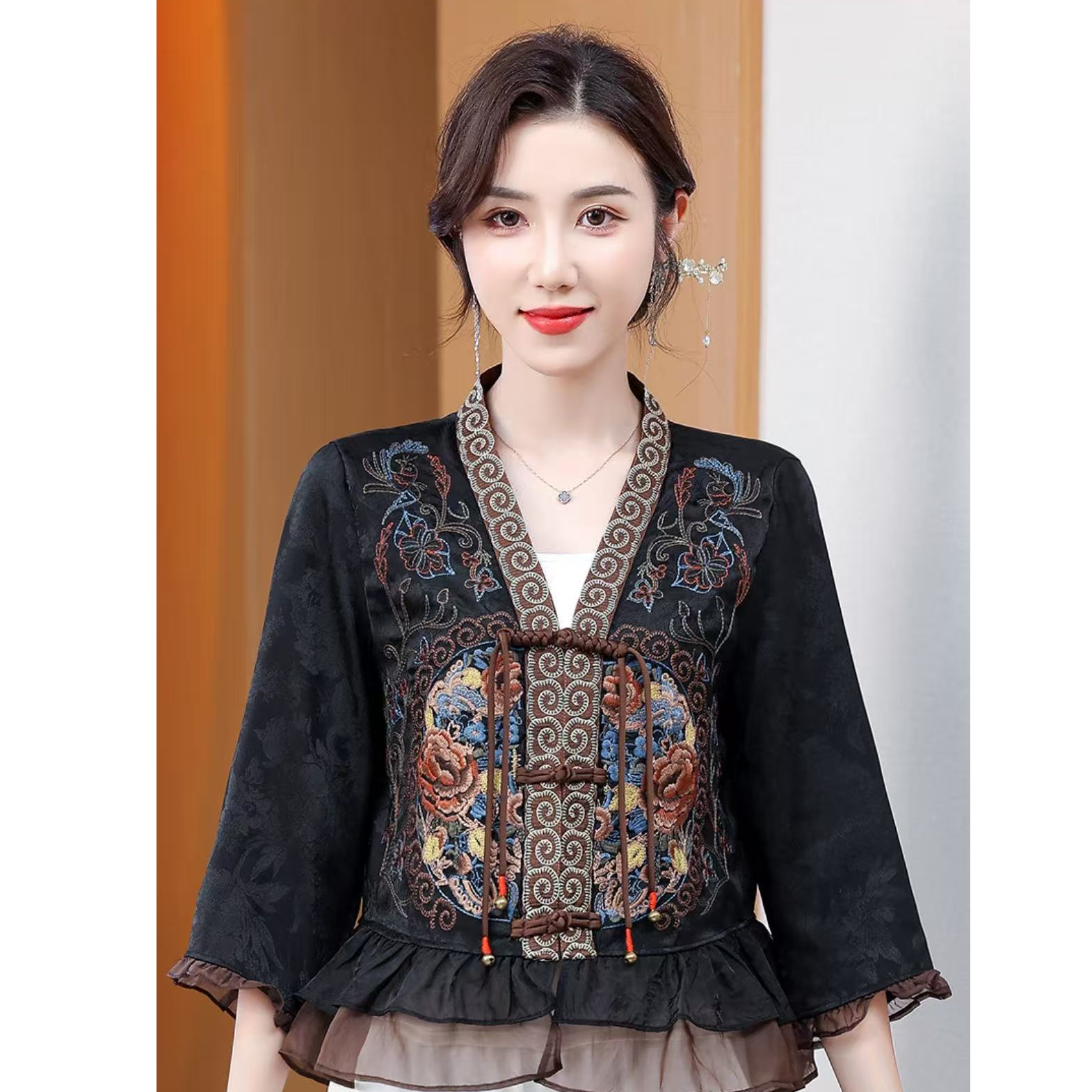 【大盘花】妈妈装新款夏天时尚刺绣外套