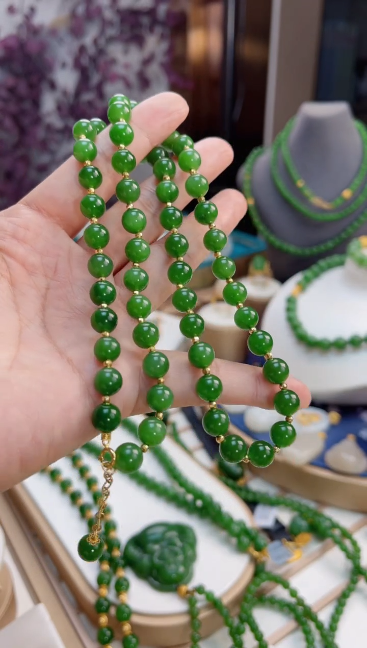 【闪购商品】和田玉项链18K金镶嵌8mm