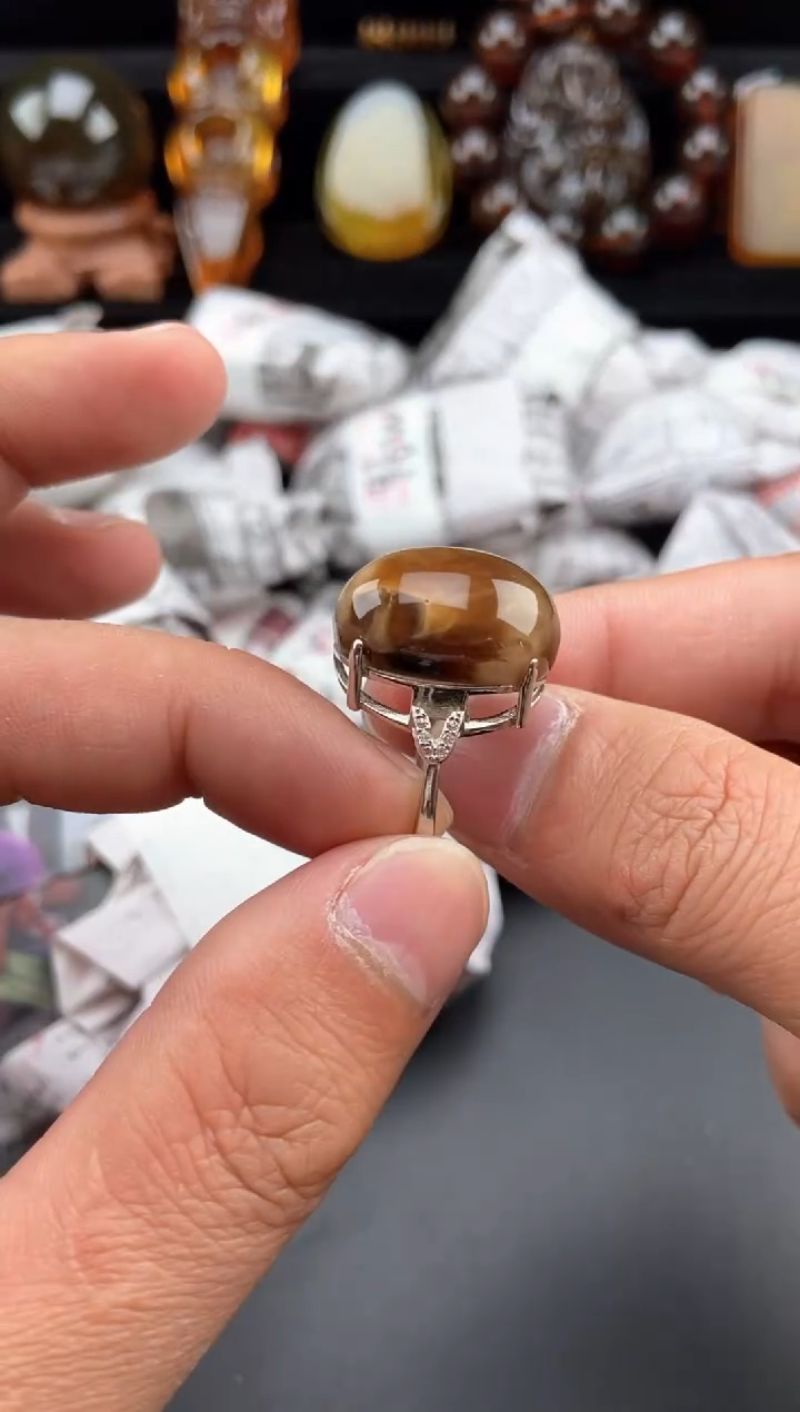 【闪购商品】琥珀戒指银S925镶嵌蜜蜡戒指