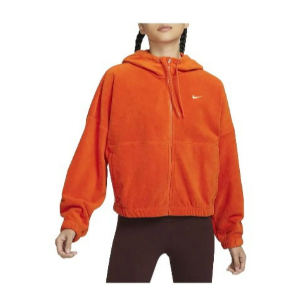 Nike  纯色连帽休闲拉链绒感外套女款 篝火橙 FB5639-893