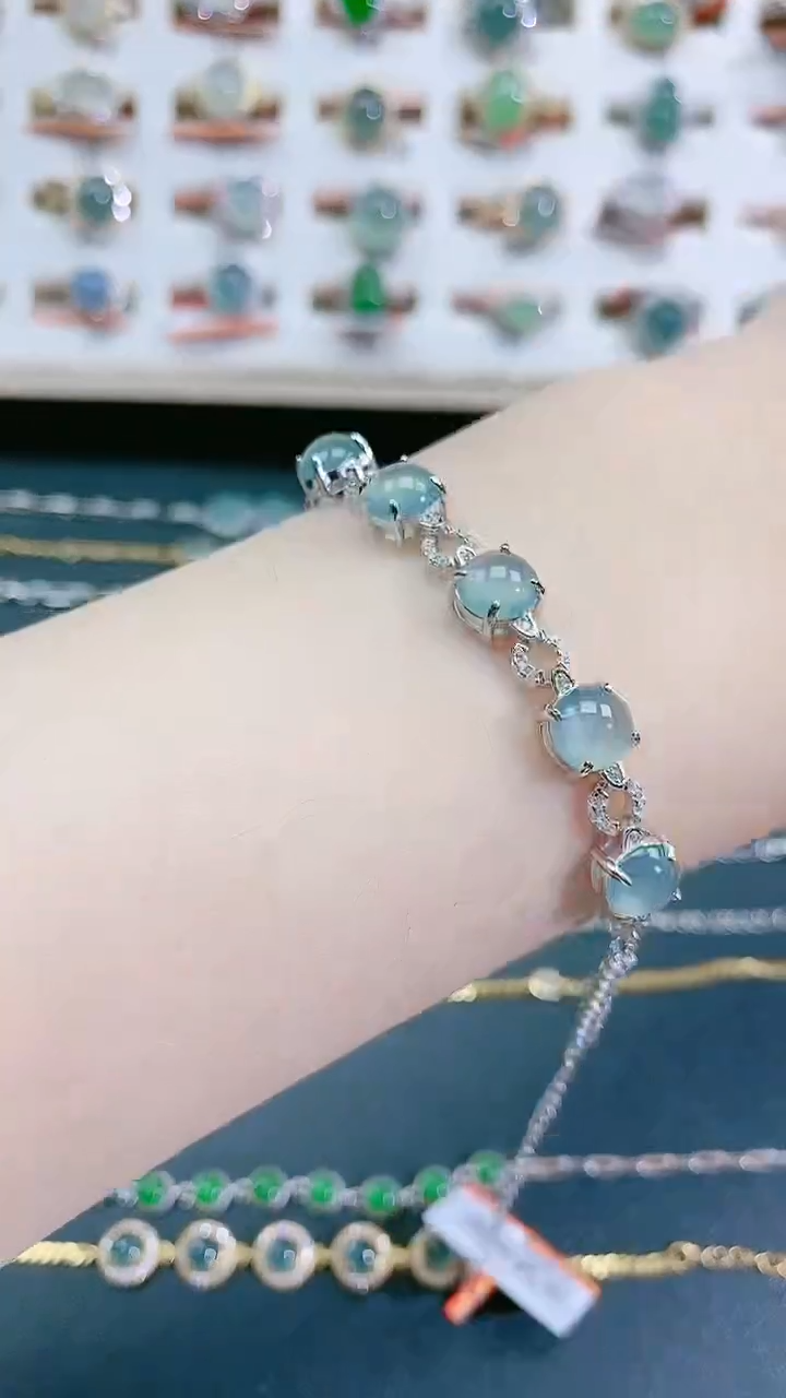 手链翡翠银S925镶嵌天然翡翠