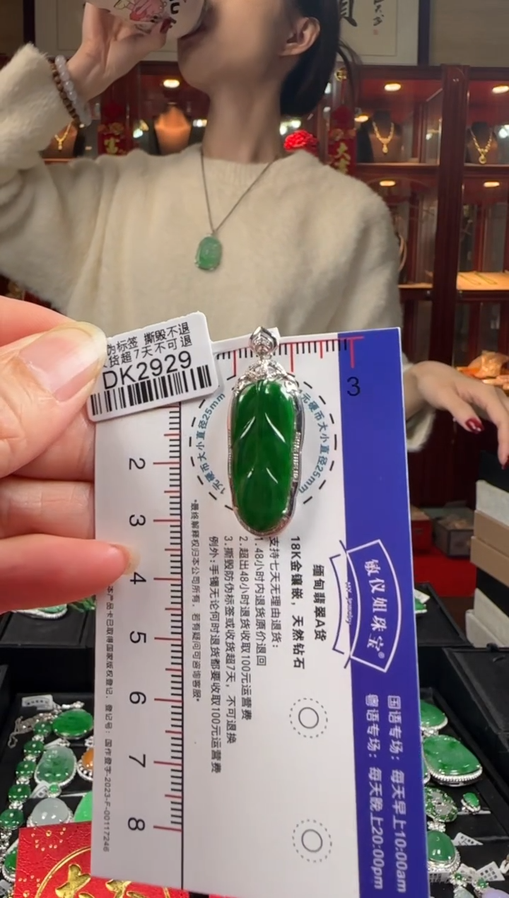 【闪购商品】翡翠颈饰18K金镶嵌DK2929辣绿叶子