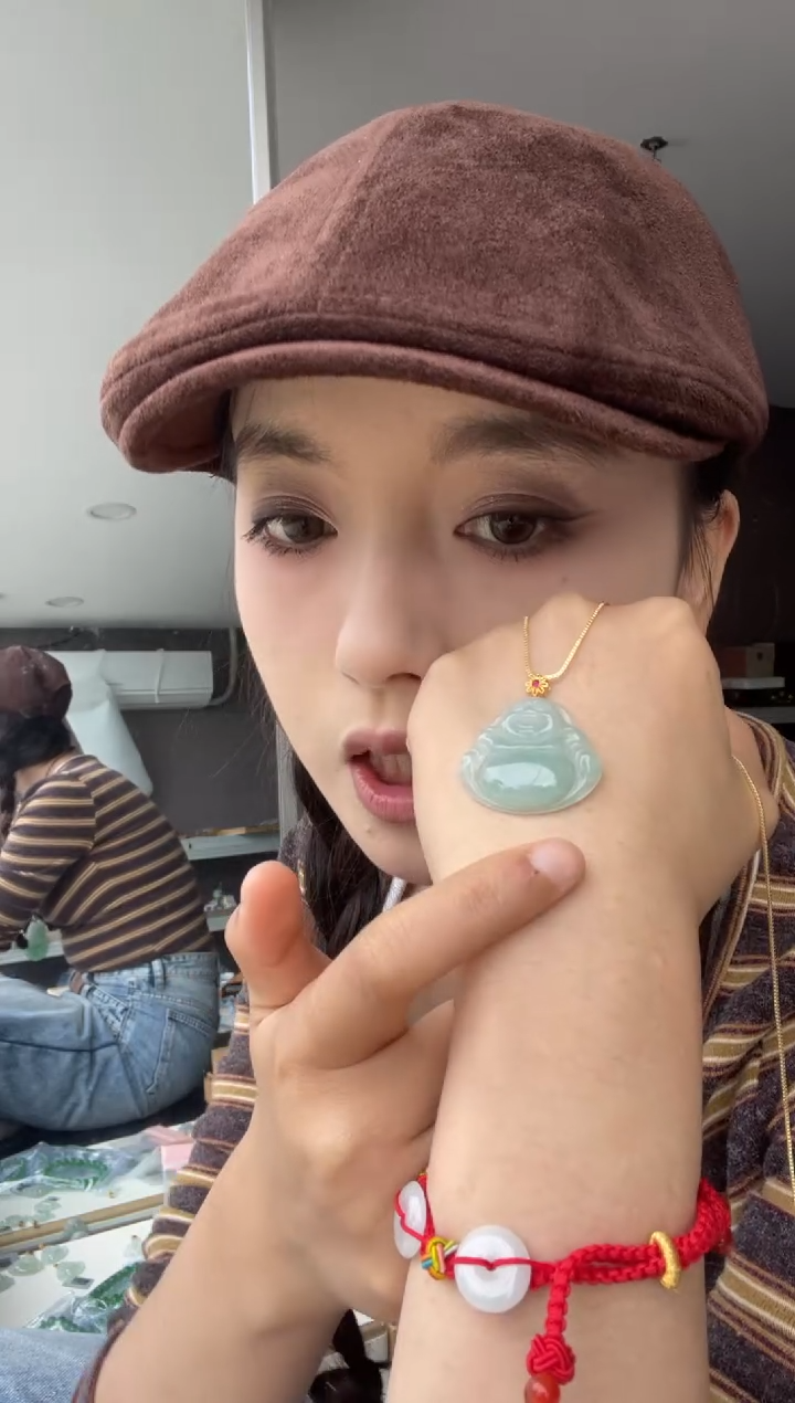 吊坠(不含链)18K金镶嵌翡翠天然缅甸A货翡翠