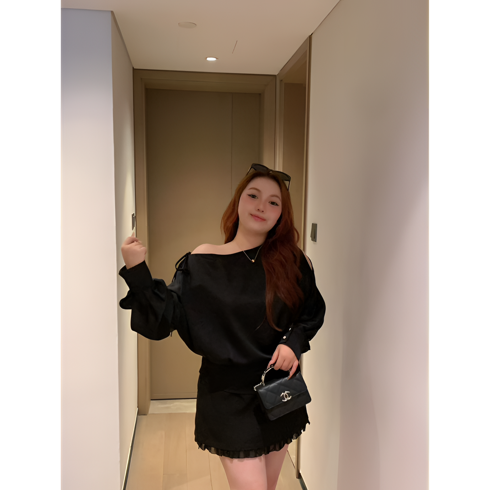 慧芝huizhi 21230百搭半裙定制黑色松紧腰安全裤拼接纱西装半身裙