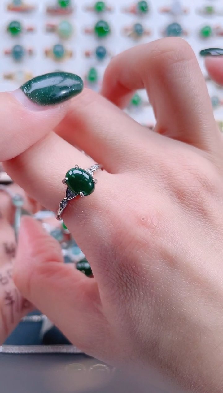 银S925镶嵌戒指翡翠天然翡翠