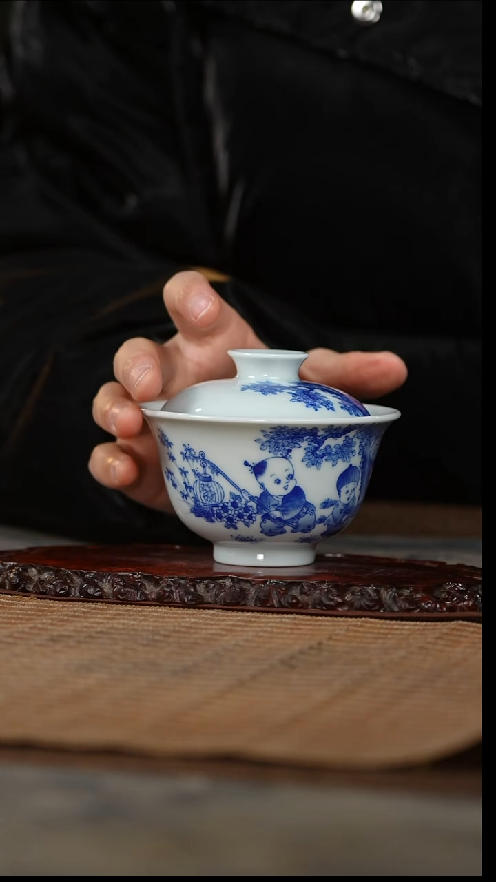 【闪购商品】墨舍柴窑五童财源广进盖碗