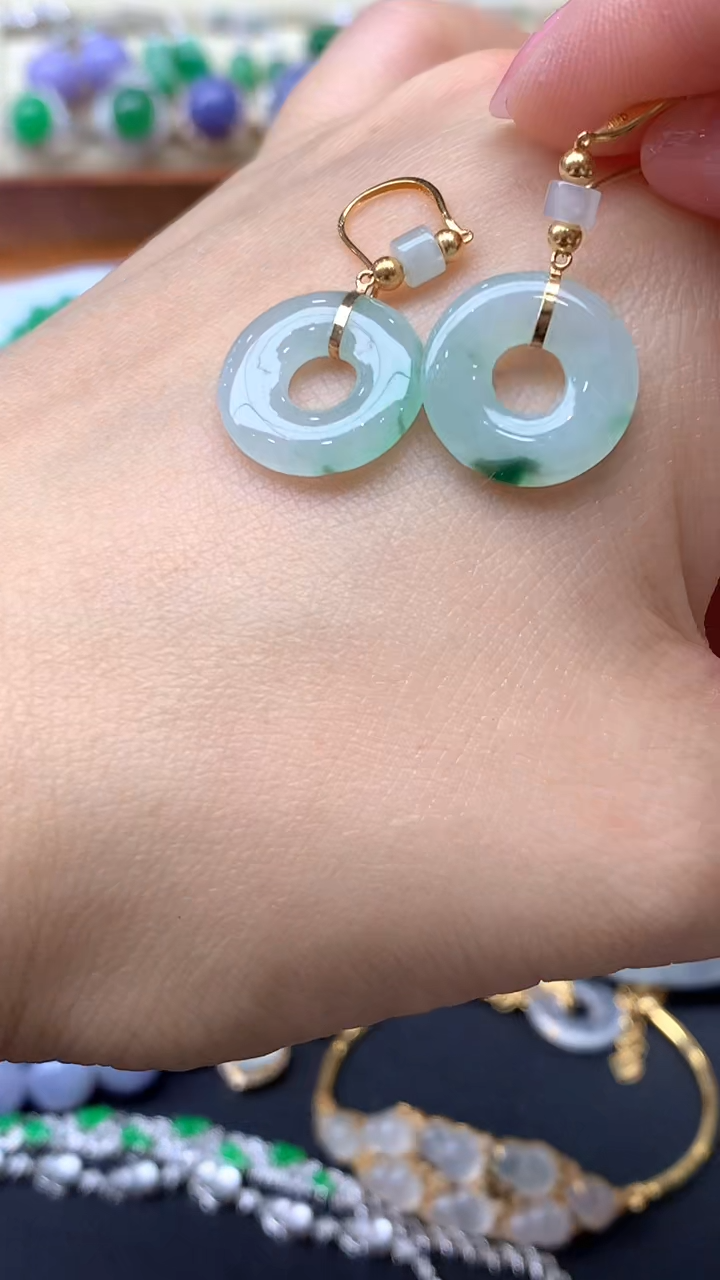 【闪购商品】翡翠耳饰18K金镶嵌24-天然翡翠