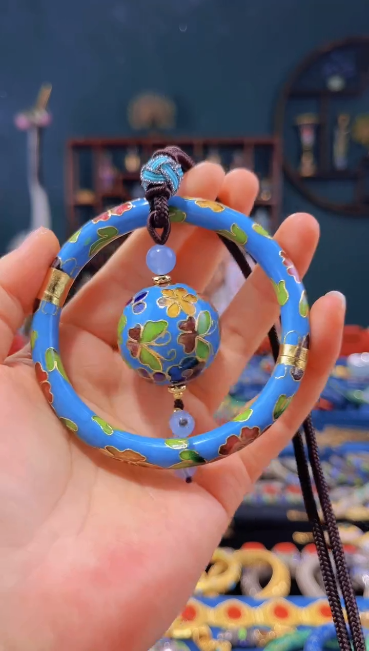 【闪购商品】非遗绝技 景泰蓝手镯+3.0吊坠 天蓝