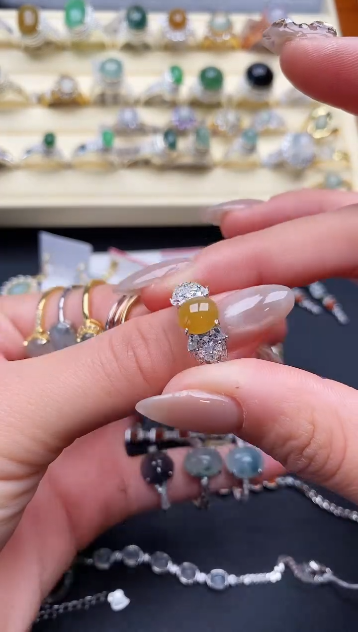 【闪购商品】翡翠戒指银S925镶嵌缅甸天然A货翡翠222  2-10