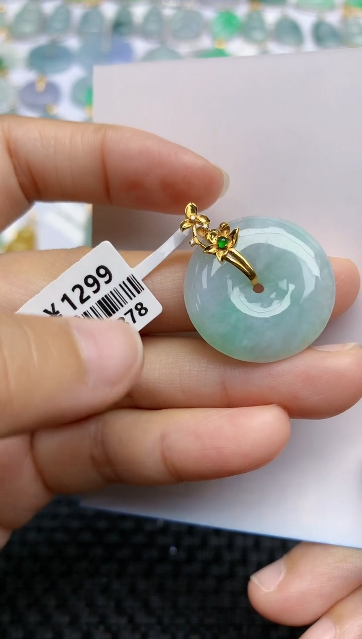 【闪购商品】翡翠挂件18K金镶嵌天然A货翡翠 89