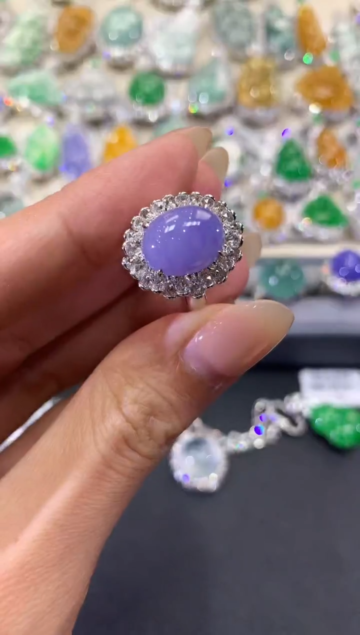 【闪购商品】翡翠戒指18K金镶嵌w50紫货有色差