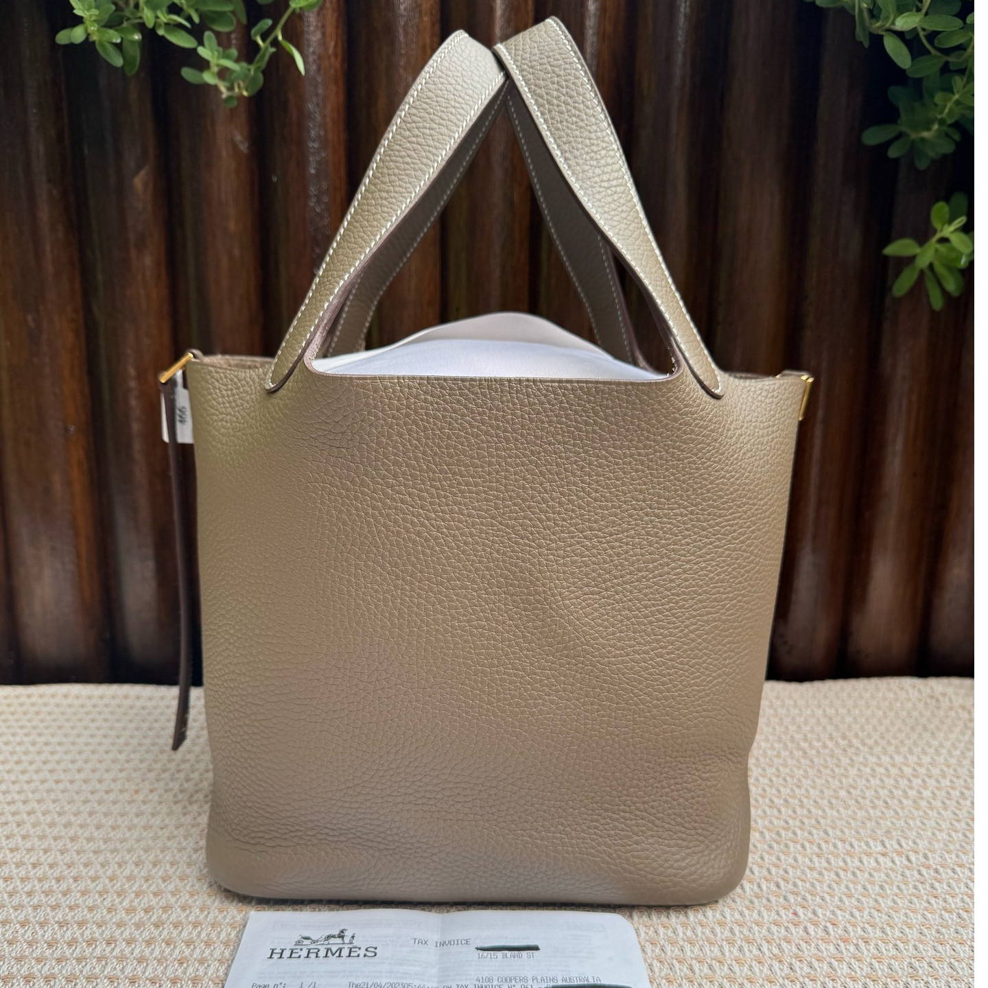 99新 Hermes/爱马仕 大象灰菜篮子22 B刻 手提包