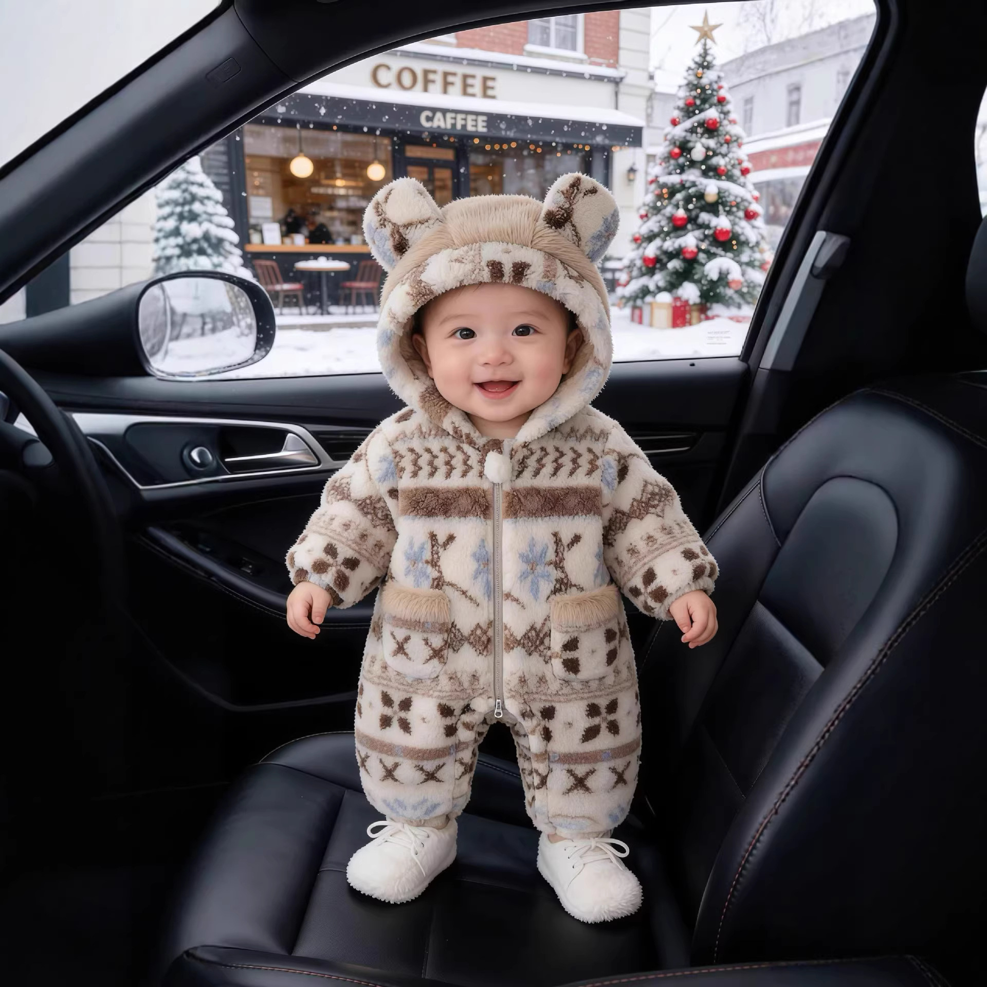 DZ冬季婴儿衣服外出保暖连体衣可爱洋气爬服满月百天哈衣加厚棉服