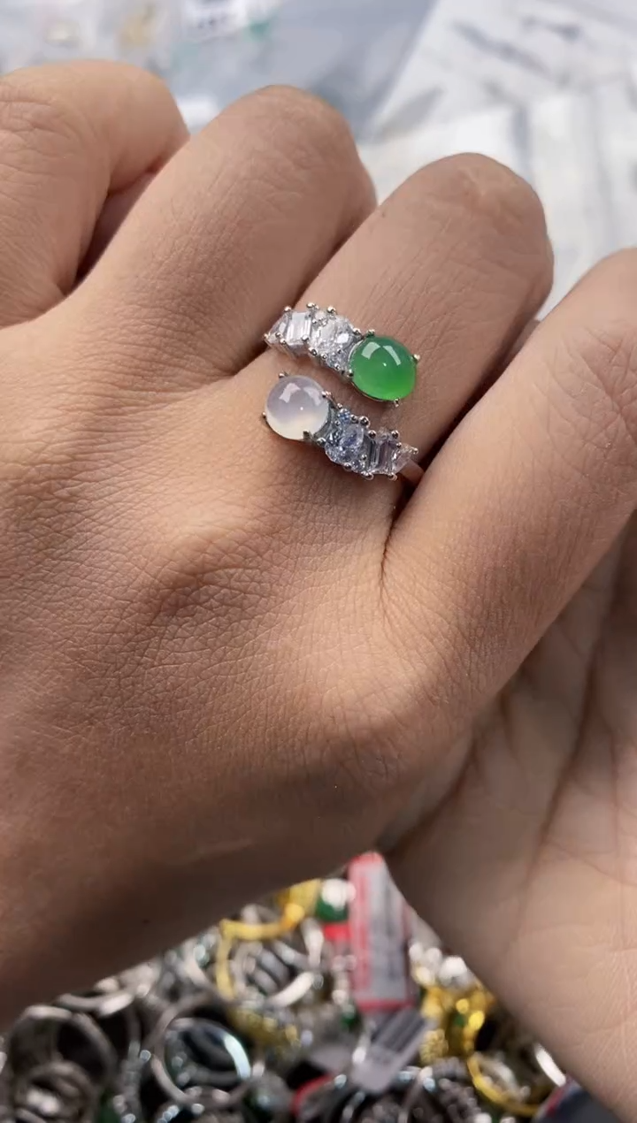 银S925镶嵌戒指翡翠1010---8