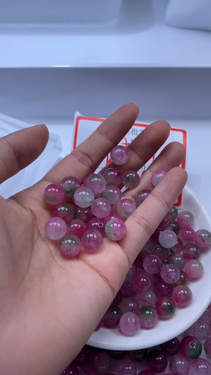 颈饰未镶嵌水晶W1780-西瓜碧玺10mm*10颗