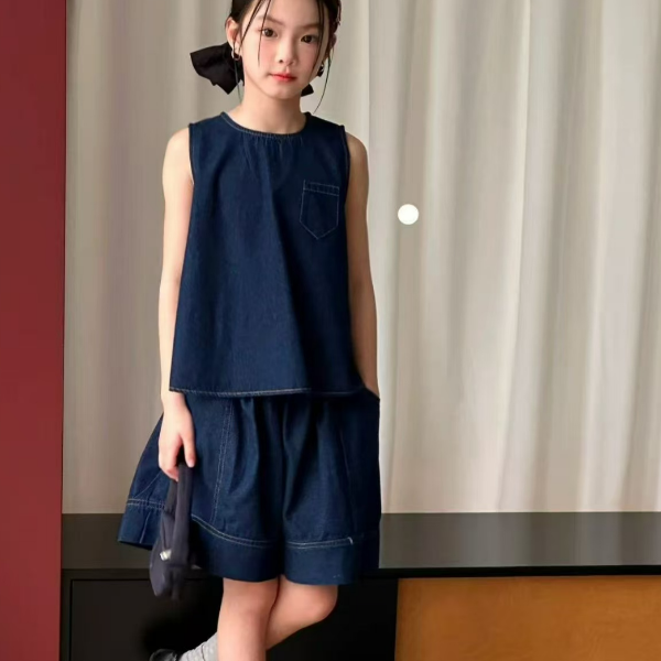 FZ-5513-女童儿童夏季休闲洋气时尚薄款牛仔上衣无袖小衫