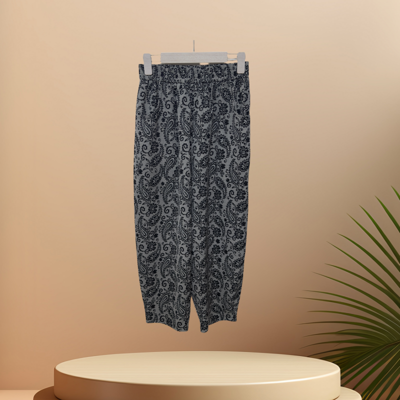 夏季休闲裤 哈伦裤女妈妈花裤子时尚百搭百搭阔腿宽松印花提花