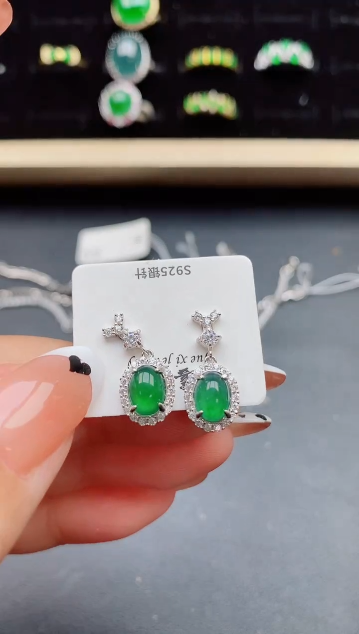 【闪购商品】翡翠耳饰银S925镶嵌058085