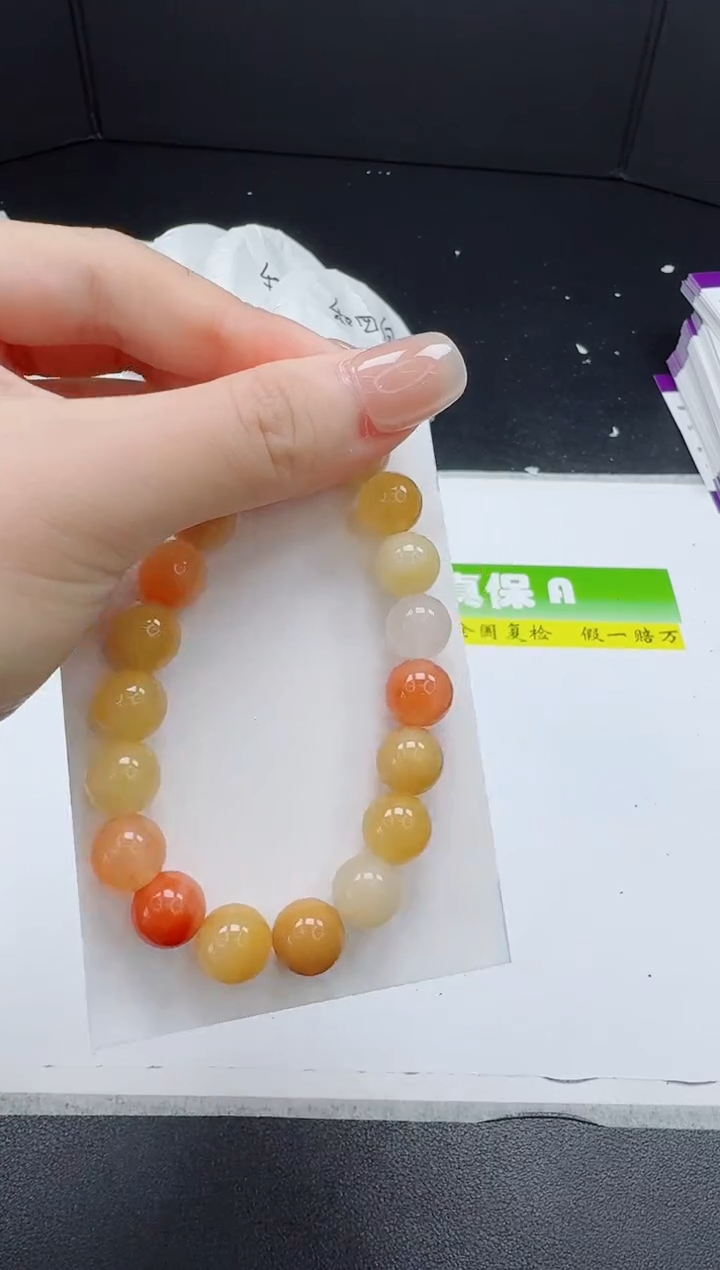 石英质玉手镯未镶嵌金丝玉小m卡10手链【花纹随机】