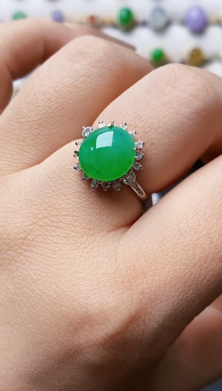 银S925镶嵌戒指翡翠0243