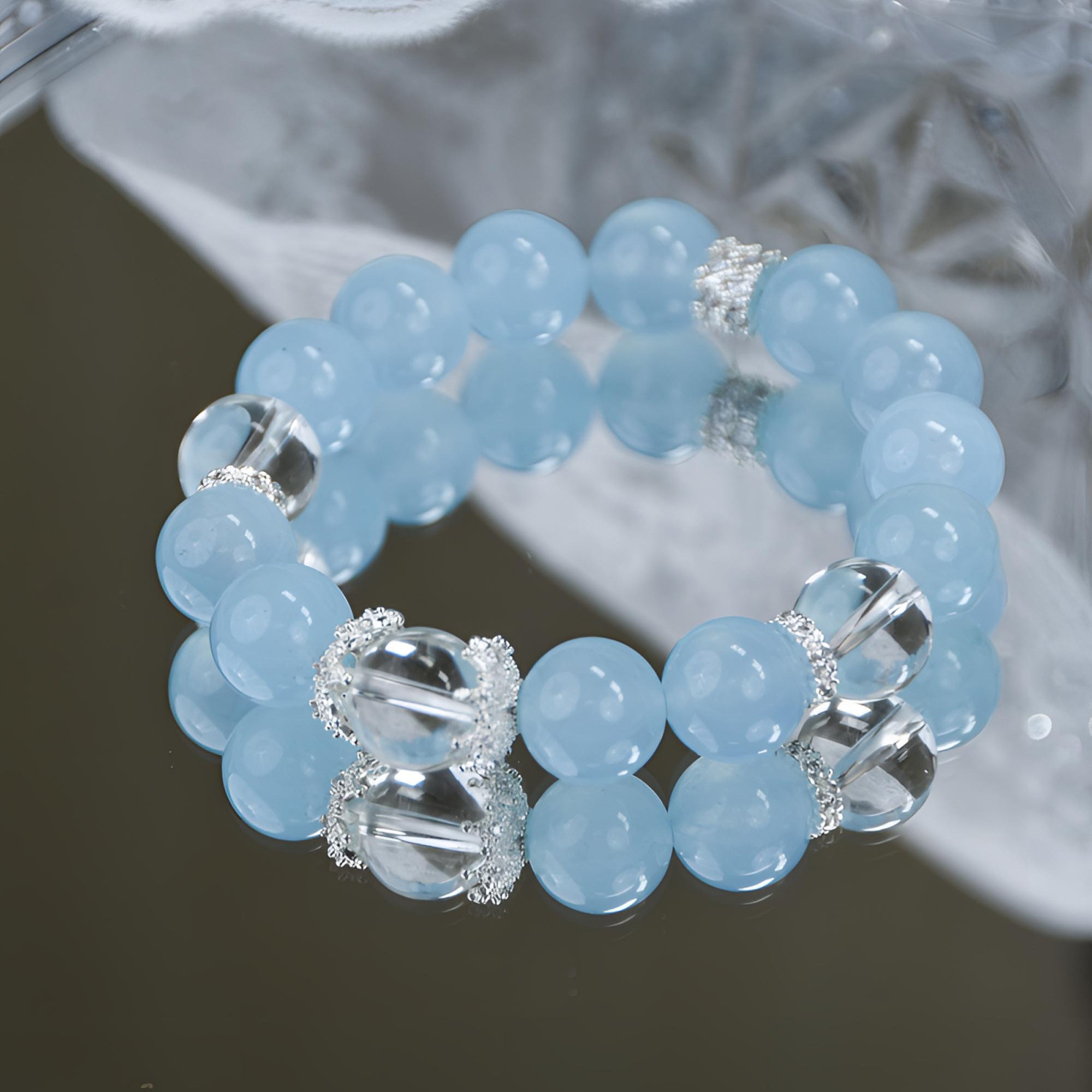 天然水晶海蓝宝设计款DIY水晶手串【158】