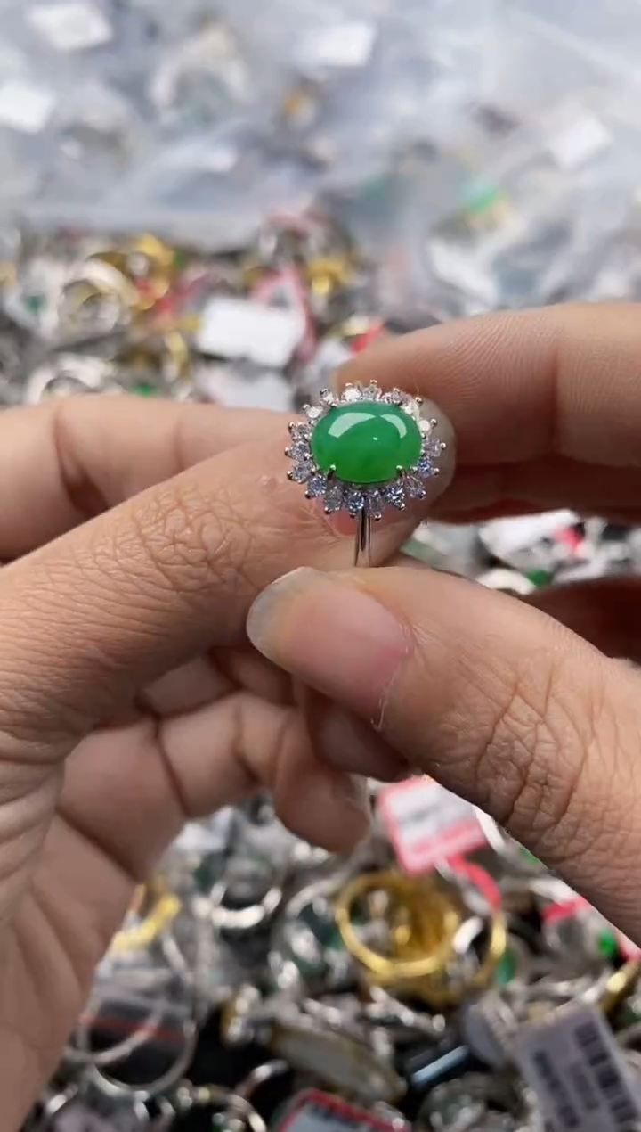 银S925镶嵌戒指翡翠555---8