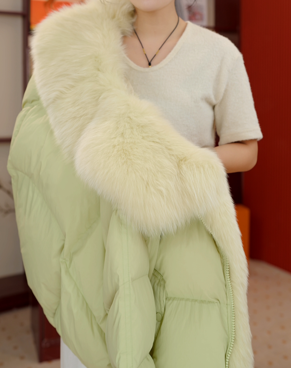 【叁】翠色玉流可拆卸洋气时尚百搭保暖纯色冬季大毛领