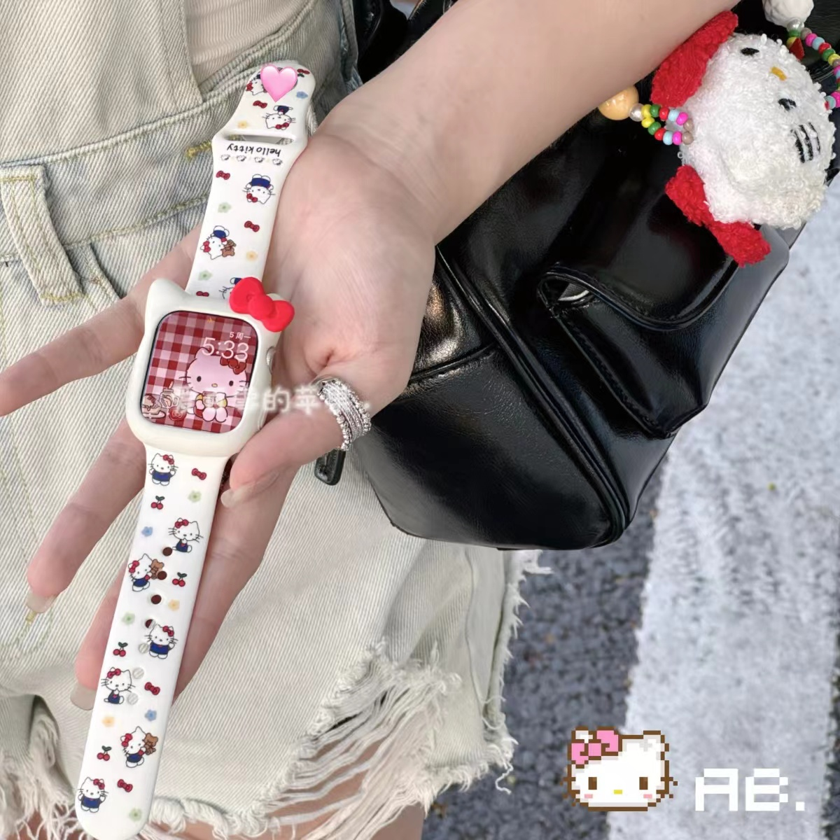 《蓝色kt猫》适用苹果表带9原创可爱iwatch11手表applewatchs8女10