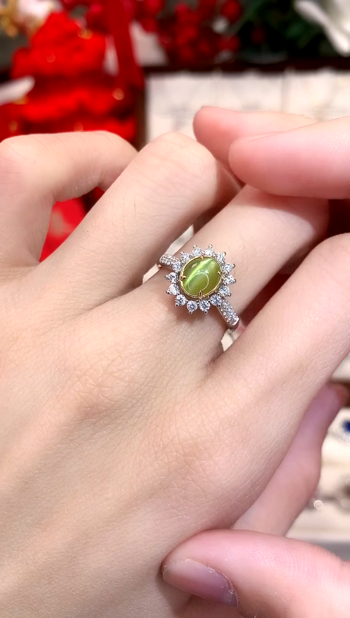 【闪购商品】猫眼戒指18K金镶嵌1.95ct/天然宝石/七天无理由