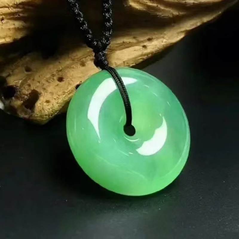 精美高冰吊坠平安扣天然玉石绿色镶嵌百搭