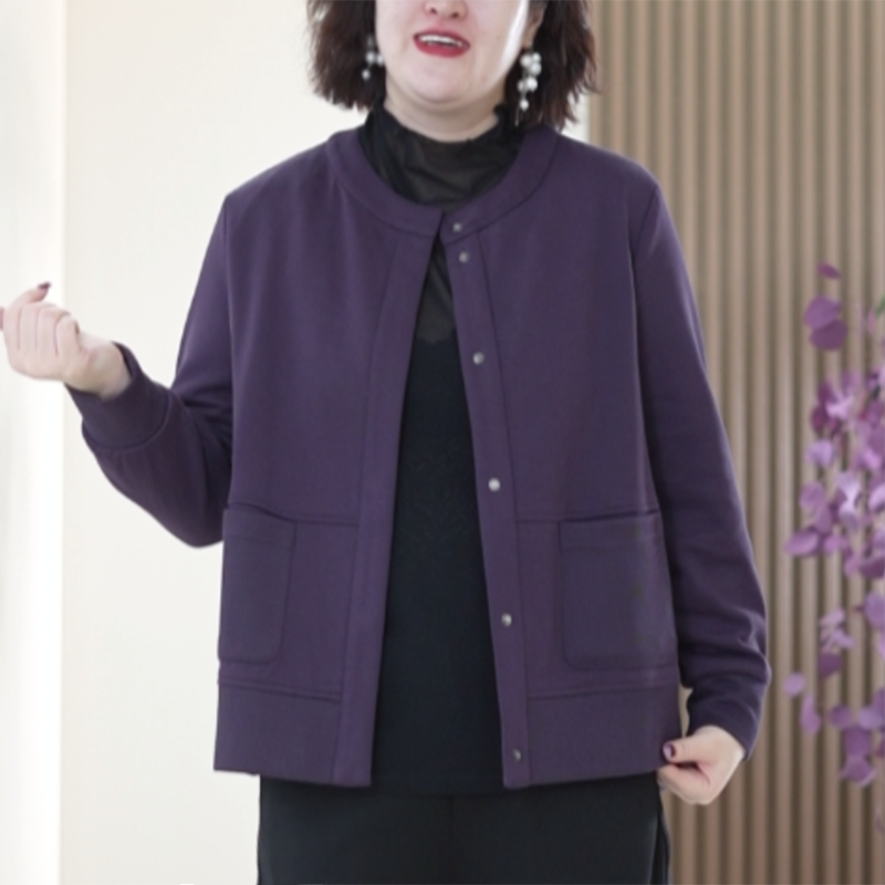 穆希纹圆领棒球服短款外套提花绣线百搭有型大码春季新款夹克女潮