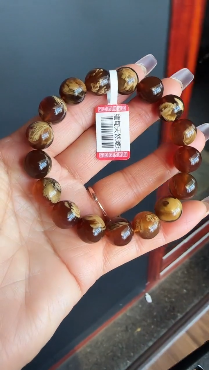 手串琥珀未镶嵌#35缅甸琥珀溶洞蜜手串12mm