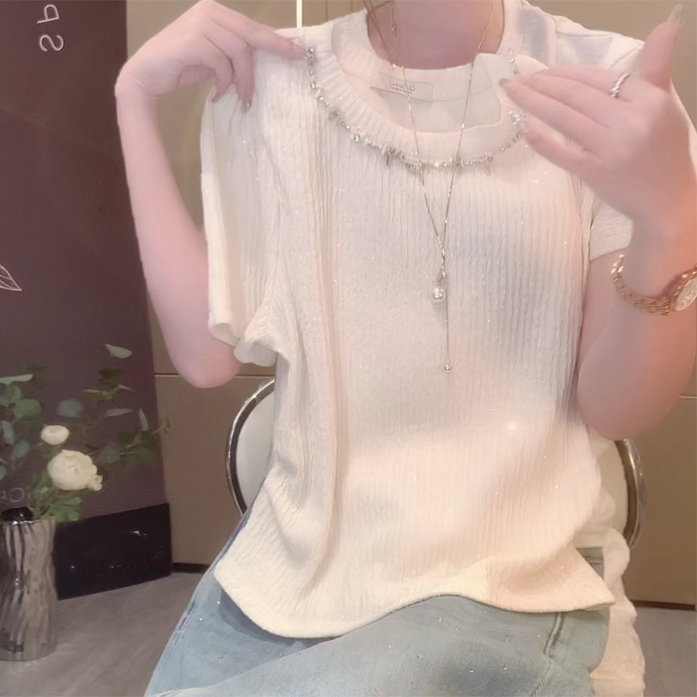 夏季新款洋气显瘦百搭纯色圆领T恤时尚气质上衣女C5185