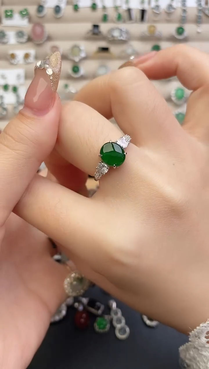 银S925镶嵌戒指翡翠0