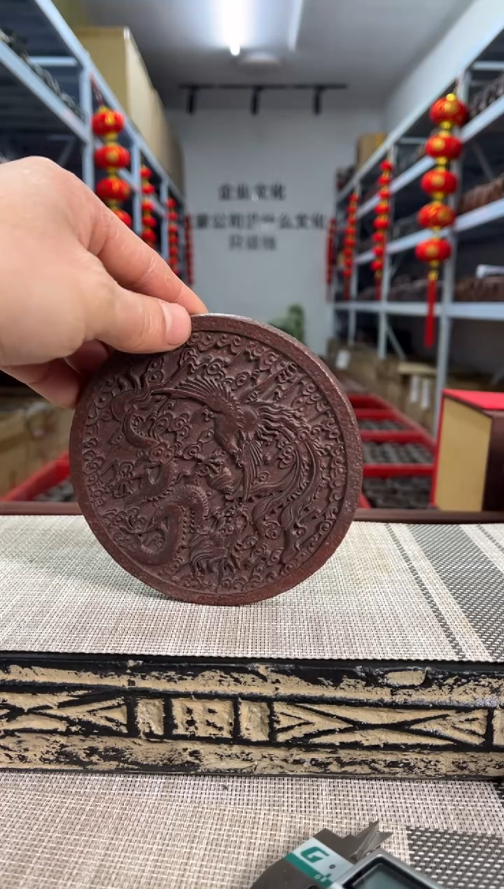 【闪购商品】紫砂茶杯石红龙凤杯垫