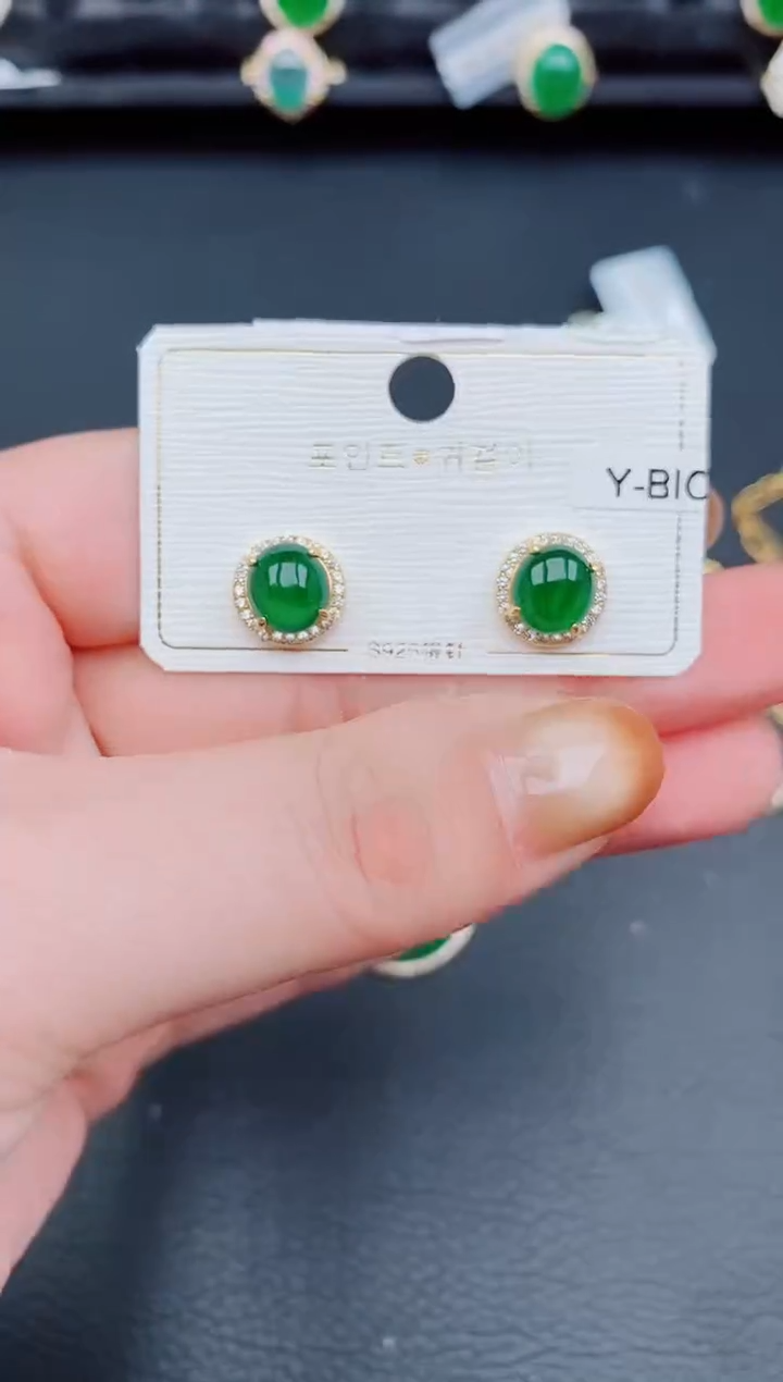 【闪购商品】翡翠耳饰银S925镶嵌天然a货翡翠360