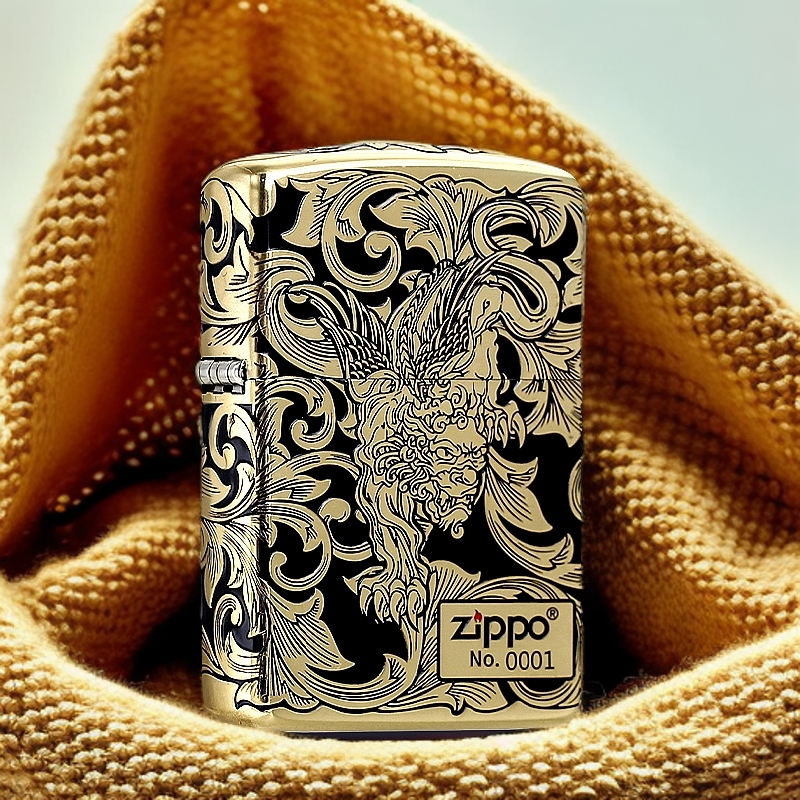 zippo打火机黑金唐草貔貅深雕高端礼物送男友实用防风煤油DYJ1