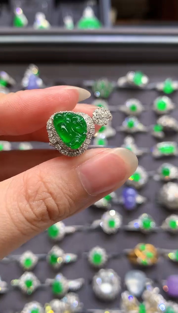 翡翠戒指18K金镶嵌A230|两用13800