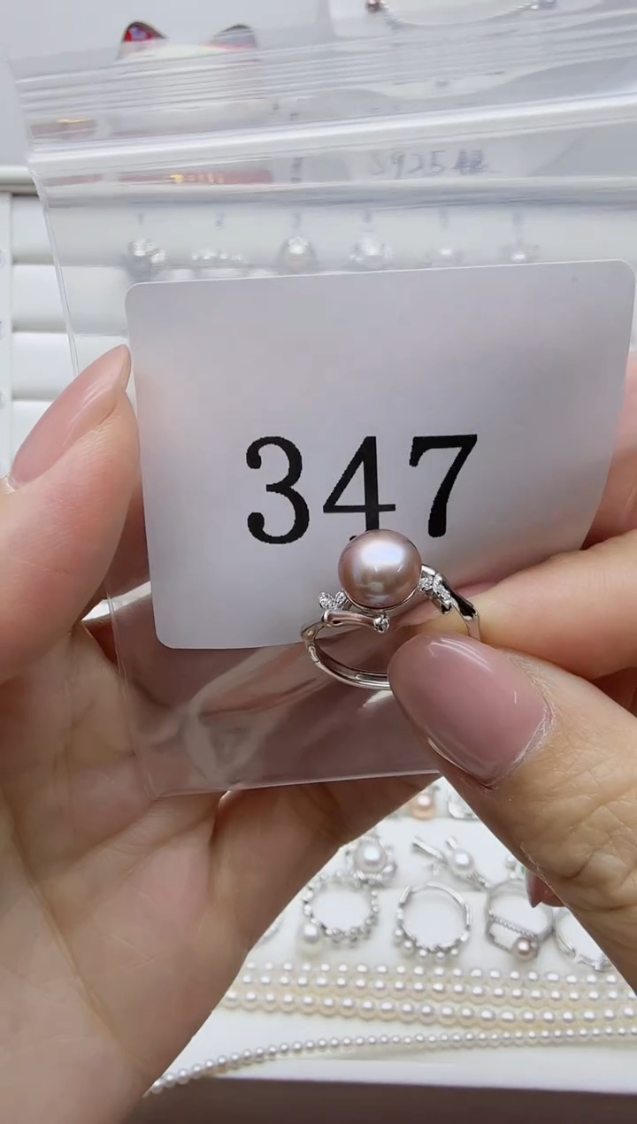 银S925镶嵌戒指淡水珍珠347