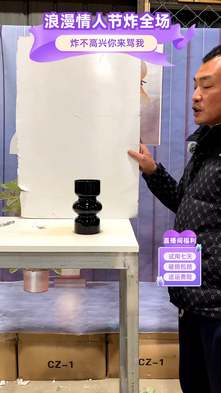 【闪购商品】玻璃024黑瓷色花瓶