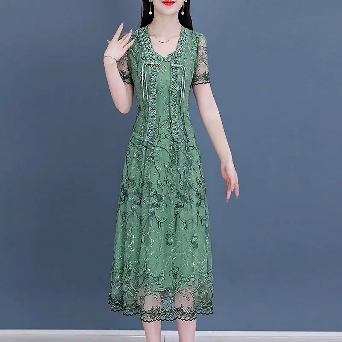 时尚精致外披搭绣花连衣裙女2025夏季修身显瘦减龄中长款套裙2866