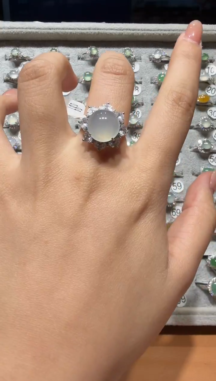 银S925镶嵌戒指翡翠925银镶缅甸A货翡翠戒指