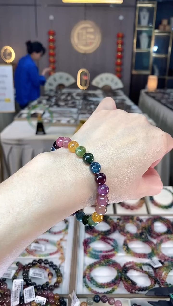 未镶嵌透体老矿碧玺彩虹单圈手串8mm+碧玺hon多样性发一条