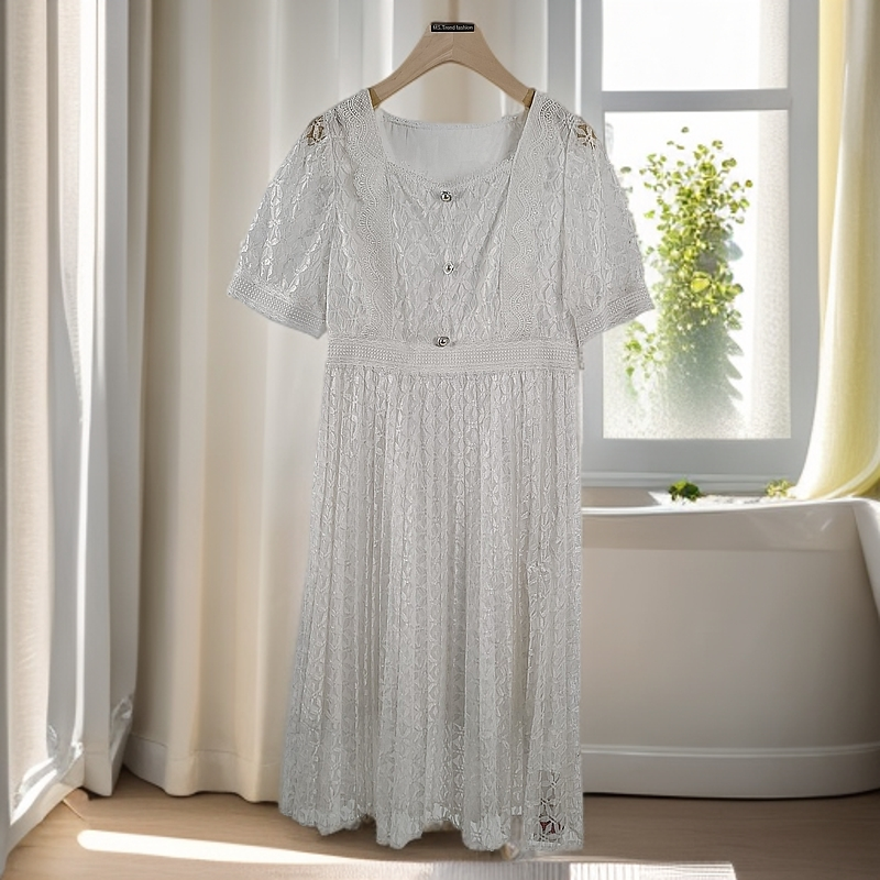 【JX122白色】萱萱2025新款夏季白色气质减龄款中长款连衣裙