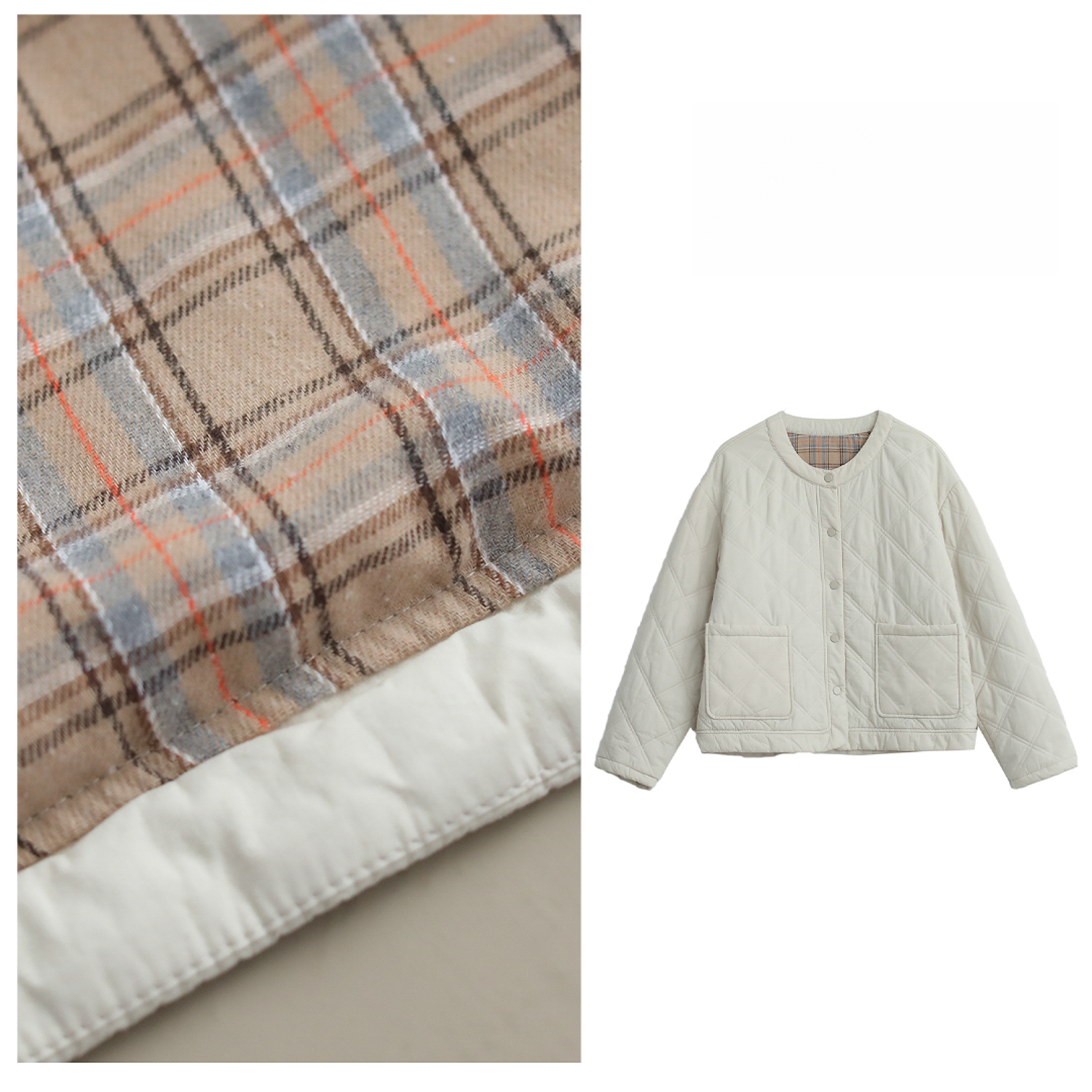 【VOG原创】衣长61 秋冬新款百搭简约减龄纯色菱形格棉服D241534