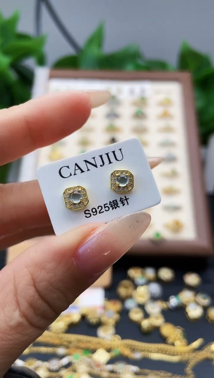 银S925镶嵌翡翠耳饰琳*酱12