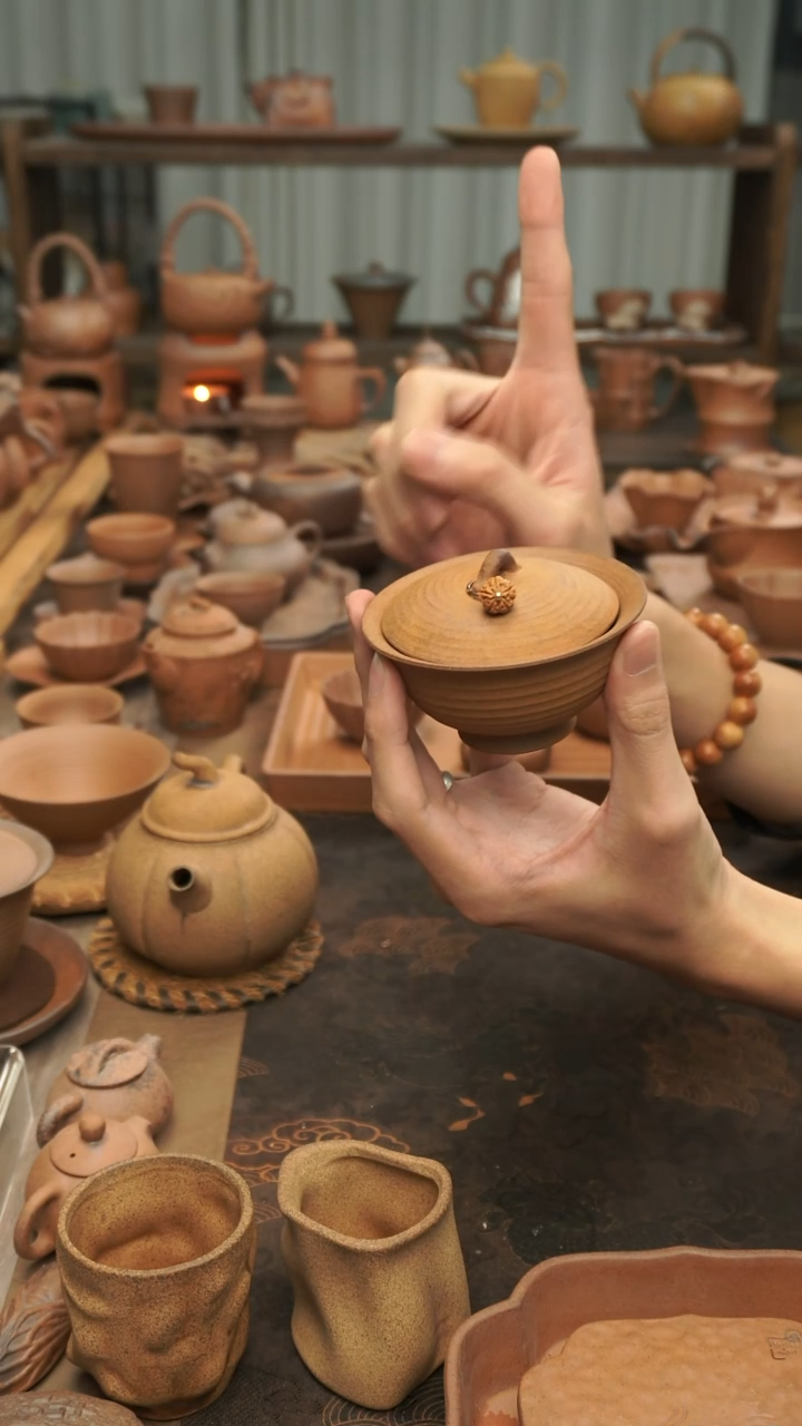 原矿料老岩泥  跳刀螺旋纹小肚盖碗100ml